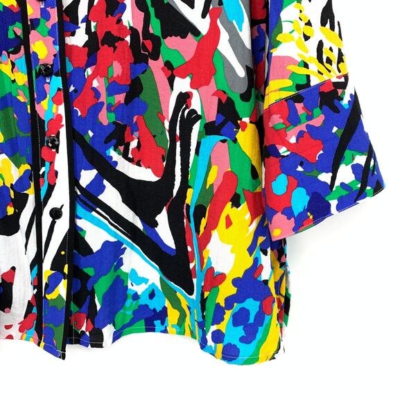 Ali Miles 3/4 Sleeve Button Front Top Womens Sz PL Multicolor Abstract Print NEW - Picture 4 of 7